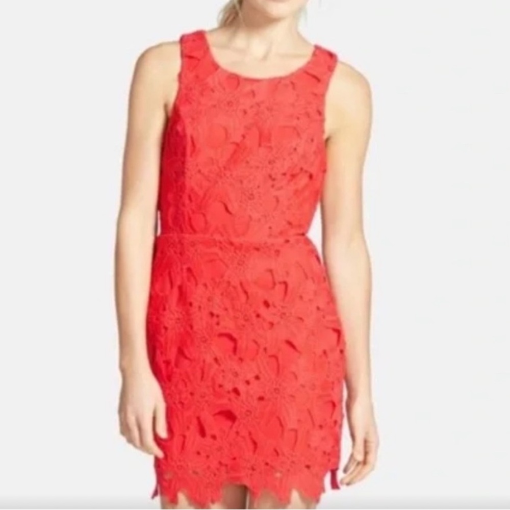 ASTR the Label Floral Lace Sleeveless Mini Dress Coral Orange ALD41078 Womens L